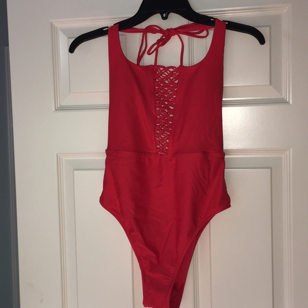 Red one-piece swimsuit